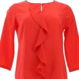 NWT LAND'S END WOMEN'S CASUAL‎ 3/4 SLEEVE RUFFLE SOFT BLOUSE CRIMSON DAWN 4P